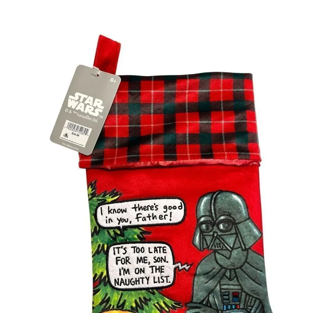 NEW Star Wars Darth Vader & Luke Skywalker Christmas Stocking Plaid Trim Disney